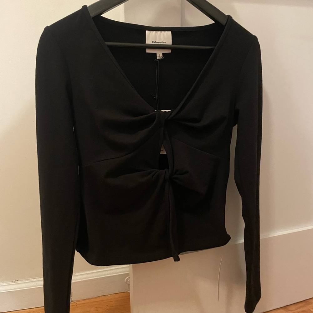 Reformation Black Long Sleeve Top with Front Knot